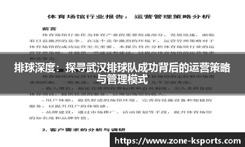 排球深度：探寻武汉排球队成功背后的运营策略与管理模式